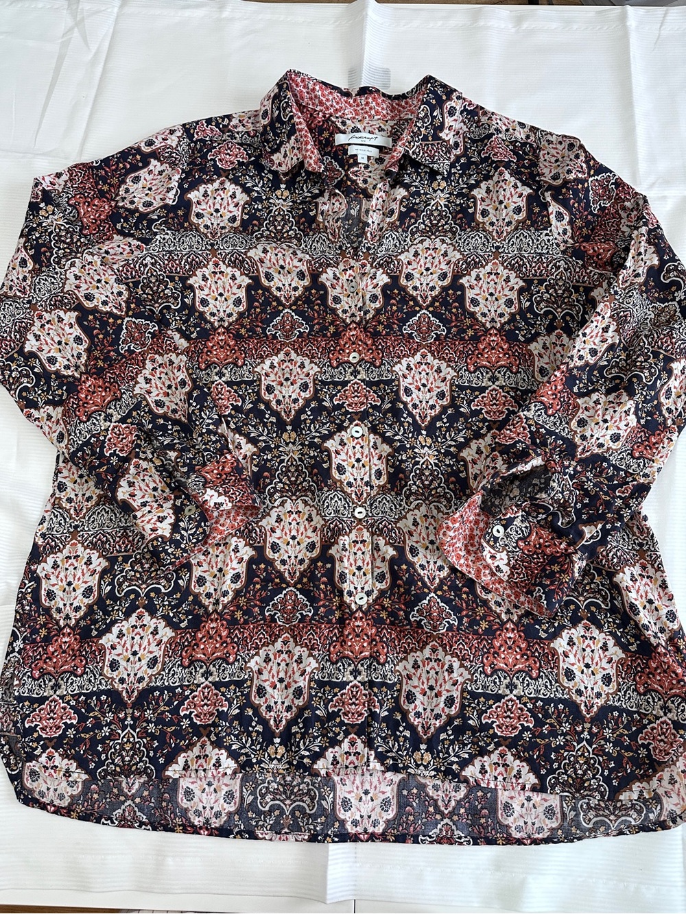 Foxcroft Boho Paisley Wrinkle Free Cotton Tunic Blouse Size 18/oversized